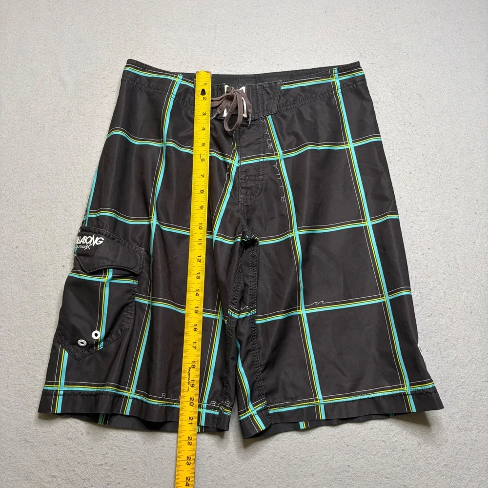 Billabong Board Shorts Mens 31 Black Platinum X Plaid Y2K Swim Trunks EG60